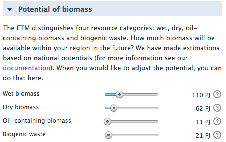 Biomass potential sliders